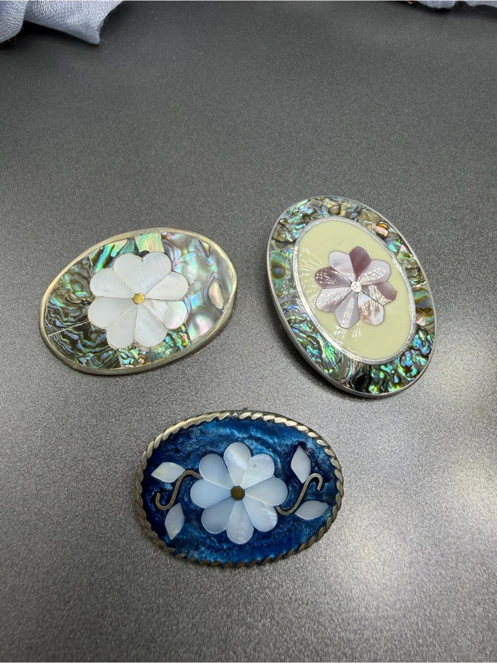 Vintage Alpaca Abalone Oval Inlay Brooches Mother of Pearl #68sb